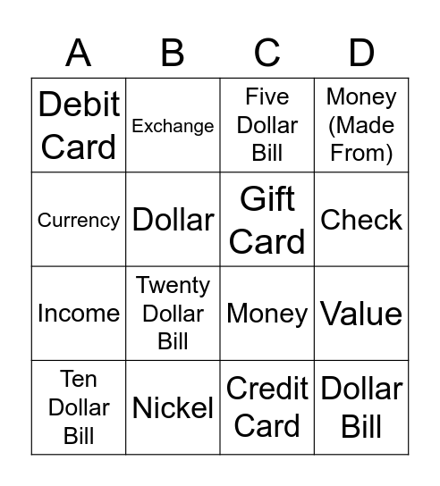 What is Money? Bingo Card