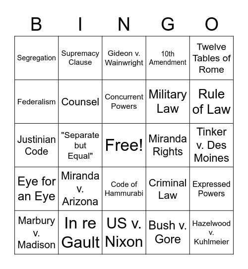 Mini Assessment 5 Bingo Card