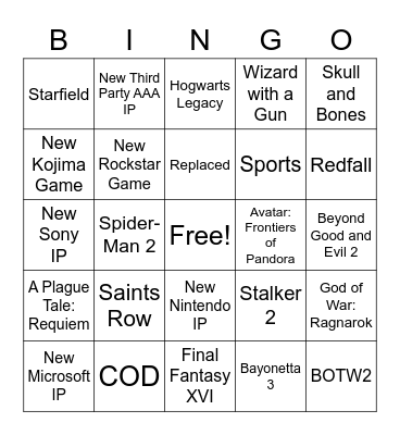 E3/Summer Games Fest Bingo Card