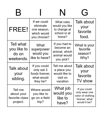 Conversation BINGO! Bingo Card