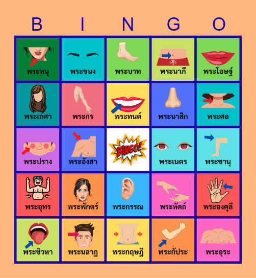 คำราชาศัพท์ หมวดร่างกาย Bingo Card