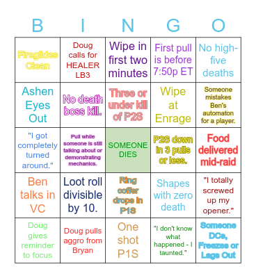 Weeknight Warriors P3S Prog Savage Bingo Card