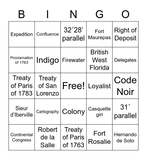 European Exploration Bingo Card