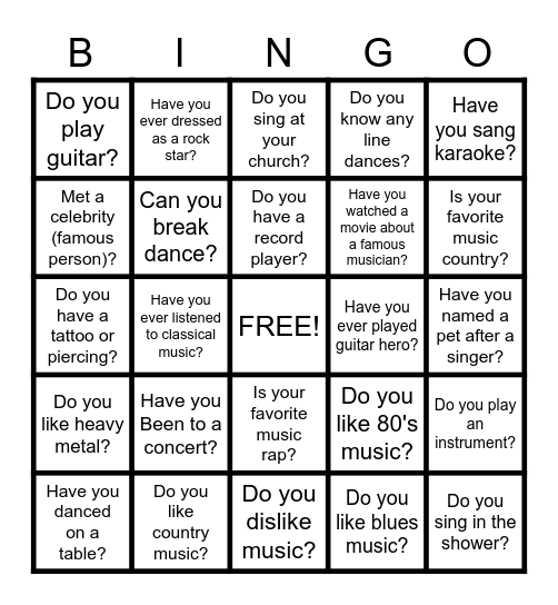 MUSIC Bingo Card