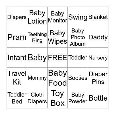 Baby Shower Bingo Card