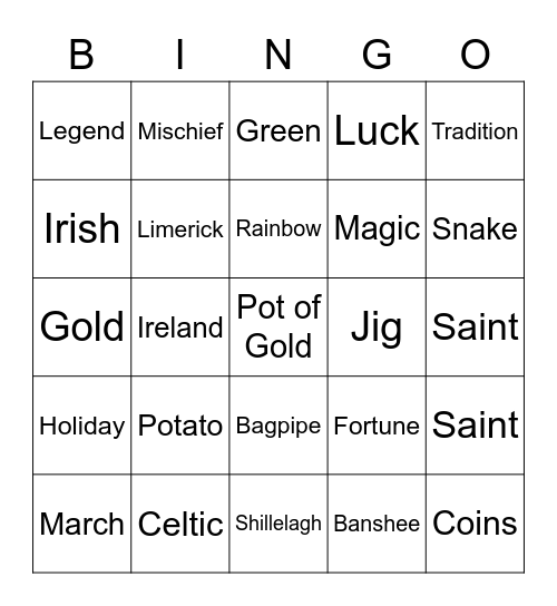 Leprechaun Bingo Card