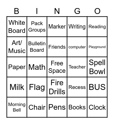 SCHOOL Bingo Card