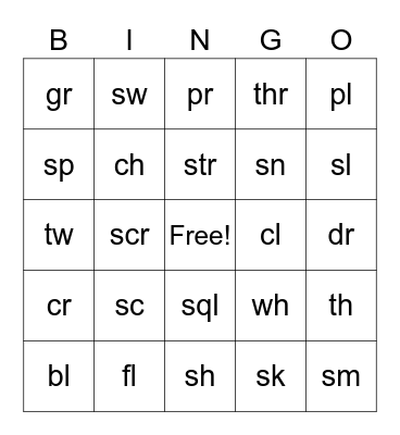 LETTER BLENDS BINGO Card