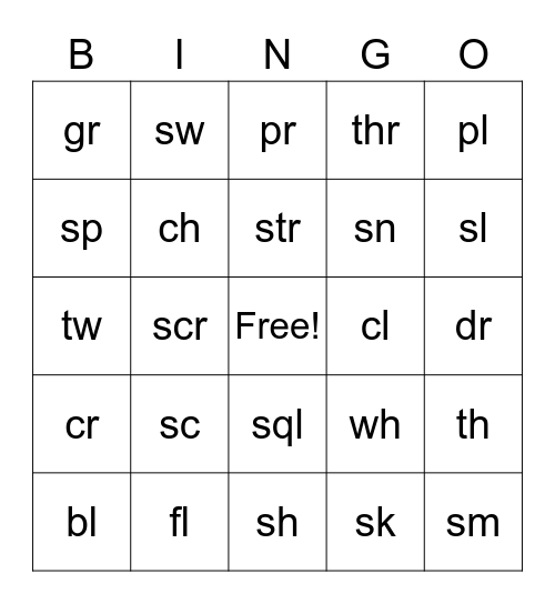 LETTER BLENDS BINGO Card