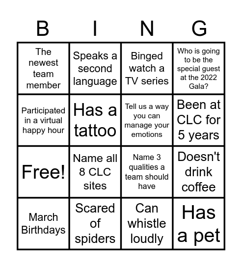 Untitled Bingo Card