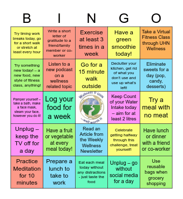 Wellness Challenge Bingo Card