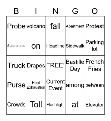 Vocab Bingo Card