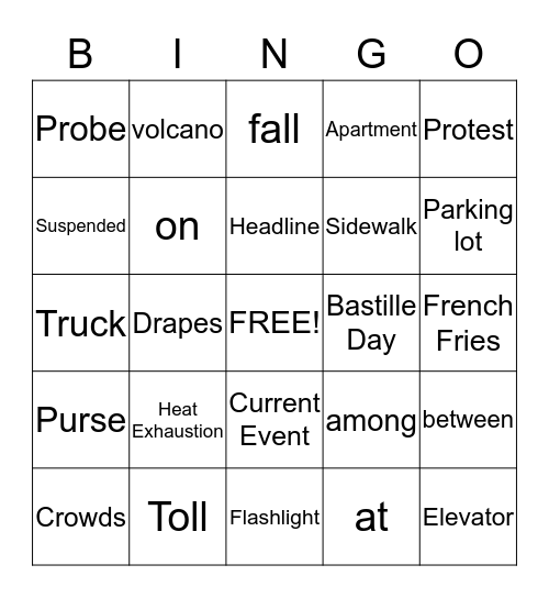 Vocab Bingo Card