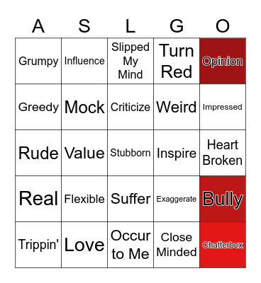Let's Talk About Our Feelings List 6 Bingo Card