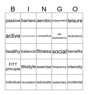 'Move it your way everyday' Bingo Card