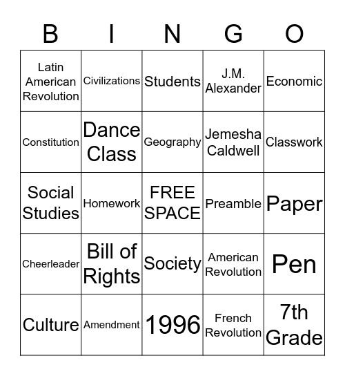 7th Grade Social Studies Bingo Card