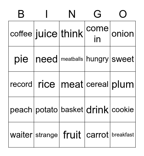 Our World Unit 2 Food Bingo Card