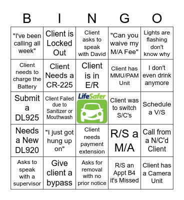 Call Center Bingo Card