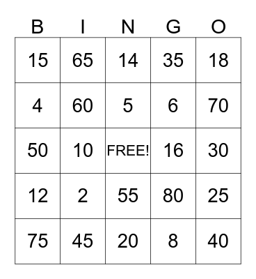Multiplication Bingo Card