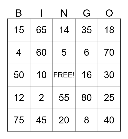 Multiplication Bingo Card