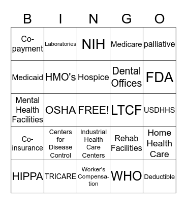 Health Care Systems Bingo Card