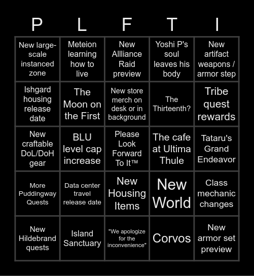 LIVE LETTER LXIX PLFTI (Please Look Forward To It) Bingo Card
