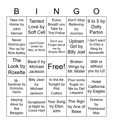 Song Identification Station Bingo Card