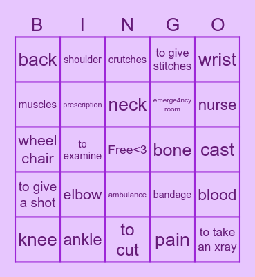 Accidents and Injuries Bingo Card