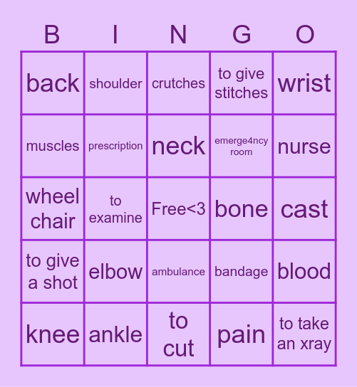 Accidents and Injuries Bingo Card