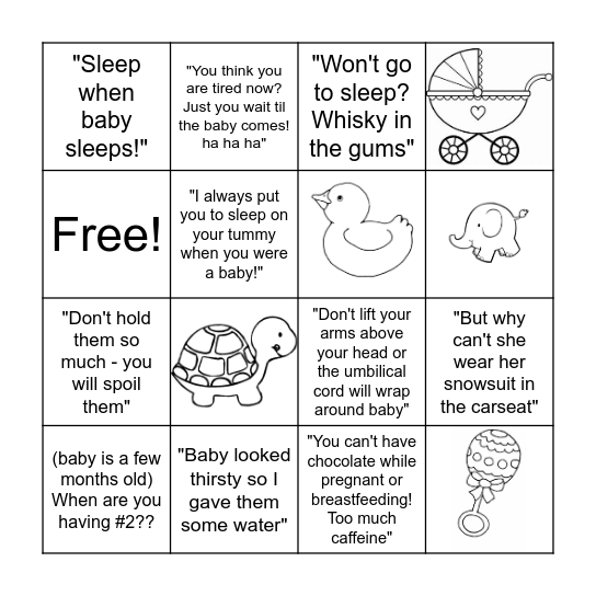 Bad Pregnancy and Mom Advice Bingo Card