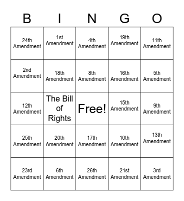 Amendments Bingo Card