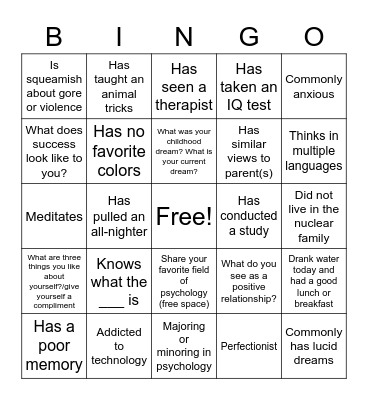 Psychology Bingo Card