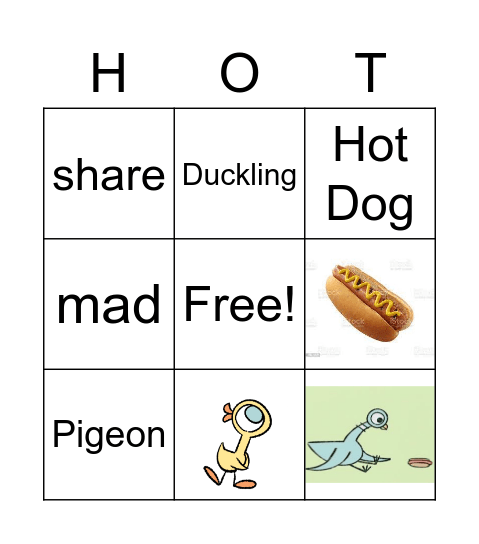 The Pigeon Finds a Hot Dog! Bingo Card