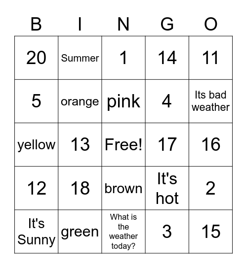 Spanish Bingo Card