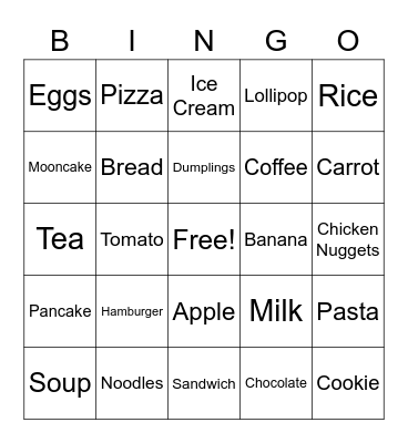 FOOD Bingo Card