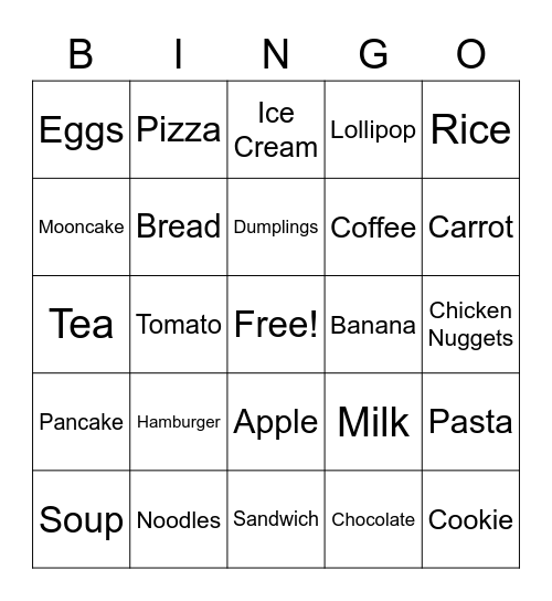 FOOD Bingo Card