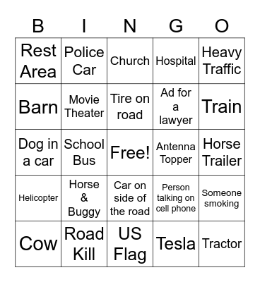 Highway Bingo Card