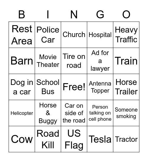 Highway Bingo Card