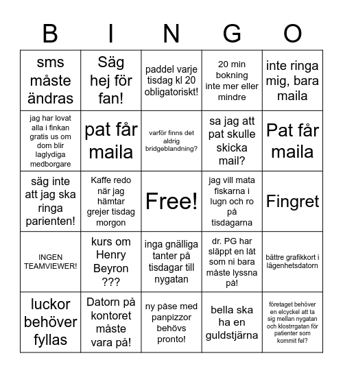 Tors Bingo Card