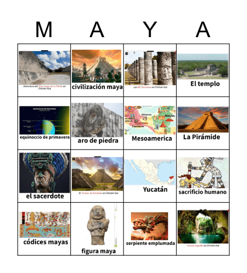 La civilización Maya Bingo Card