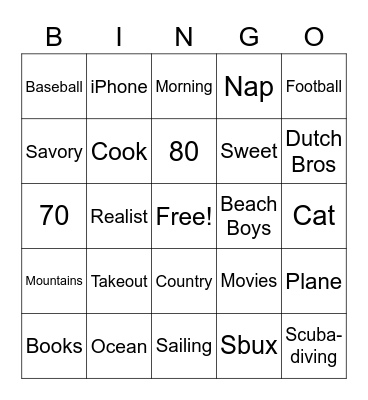 This or That Bingo Card