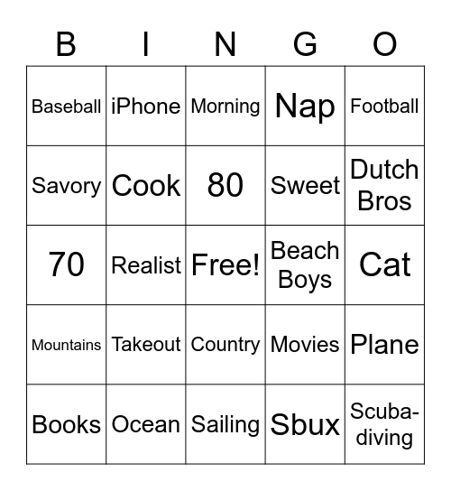 This or That Bingo Card