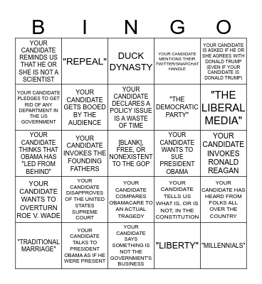 GOP Debate Bingo Card