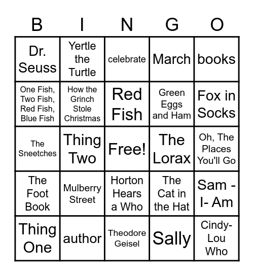 Dr. Seuss Bingo Card