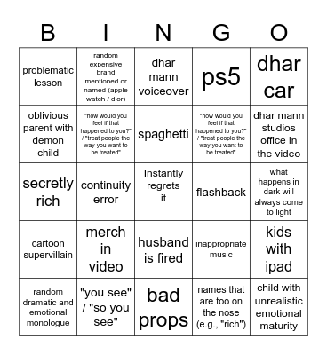 Dhar Mann Bingo v2 Bingo Card