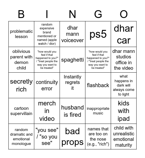Dhar Mann Bingo v2 Bingo Card