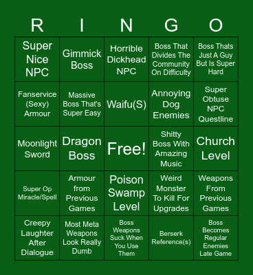 Elden Ring Bingo (Ringo Pun Hee Hee) Bingo Card