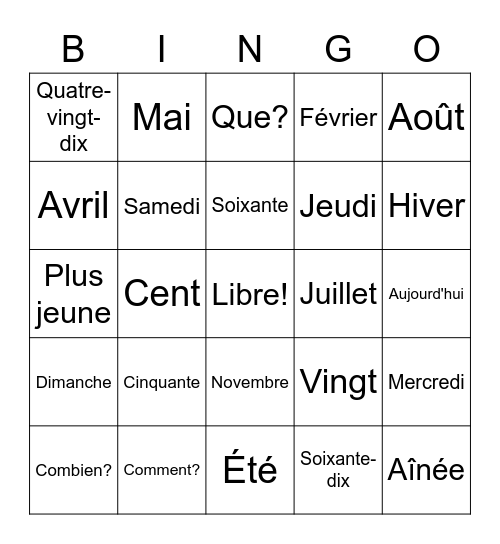 French 7 Bingo Card