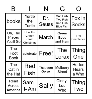 Dr. Seuss Bingo Card