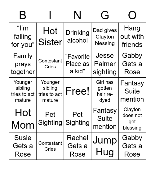 Clayton's Hometown Bingo Card